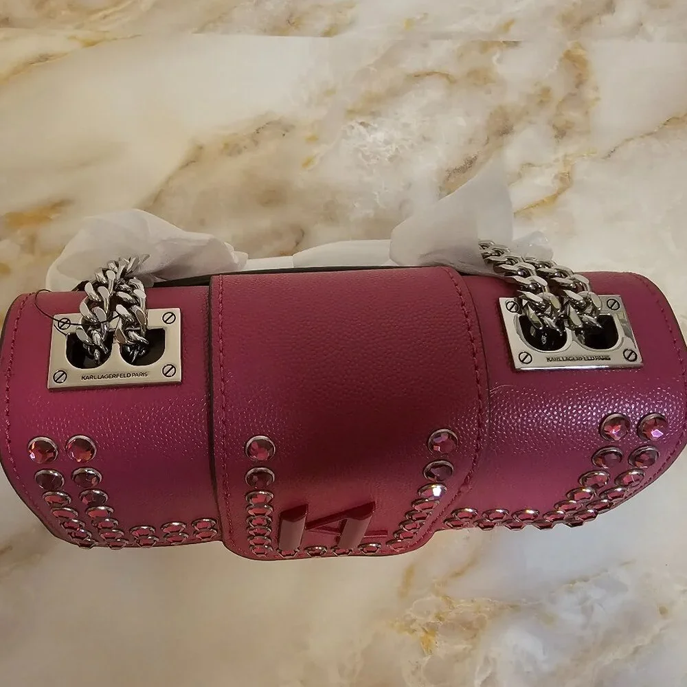 Karl Lagerfeld Paris Corrine Embellished Leather Shoulder Bag, Cactus Flower, NW - Picture 4 of 5